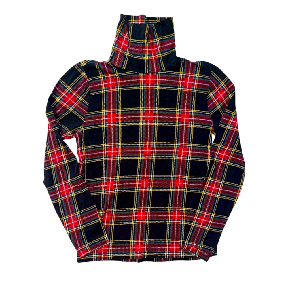 J. Crew Red and Black Plaid Turtleneck Size M